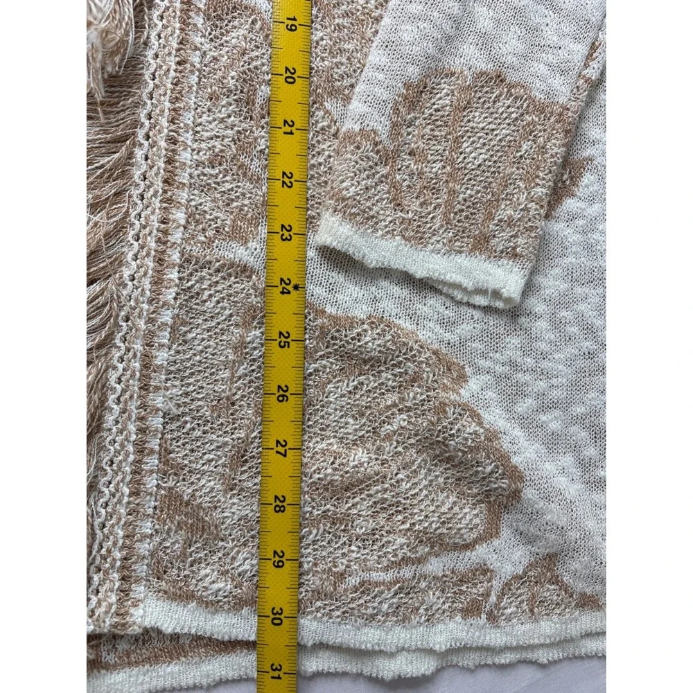 NIC+ZOE Tan Floral‎ Fringe Open Front Cardigan L Longline Southwestern Boho-Chic